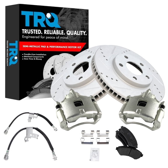 TRQ Performance Front Performance Brake Pad & Rotor Kit Semi-Metallic Premium G-Coated Fits Buick Cadillac Oldsmobile Pontiac
