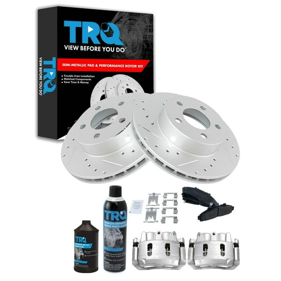 TRQ Performance Front Performance Brake Pad & Rotor Kit Semi-Metallic Premium G-Coated Slotted X Drilled Fits 98-02 B4000 95-01 Explorer 98-01 Mountaineer Ranger