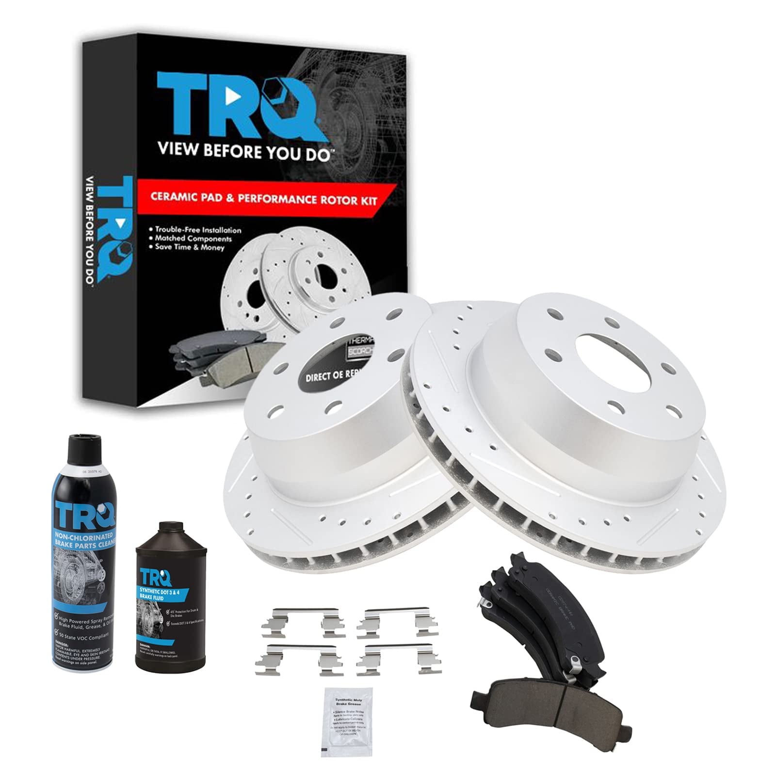 Trq Performance G Coated Brake Rotor Ceramic Pad Rear Kit W Chemicals