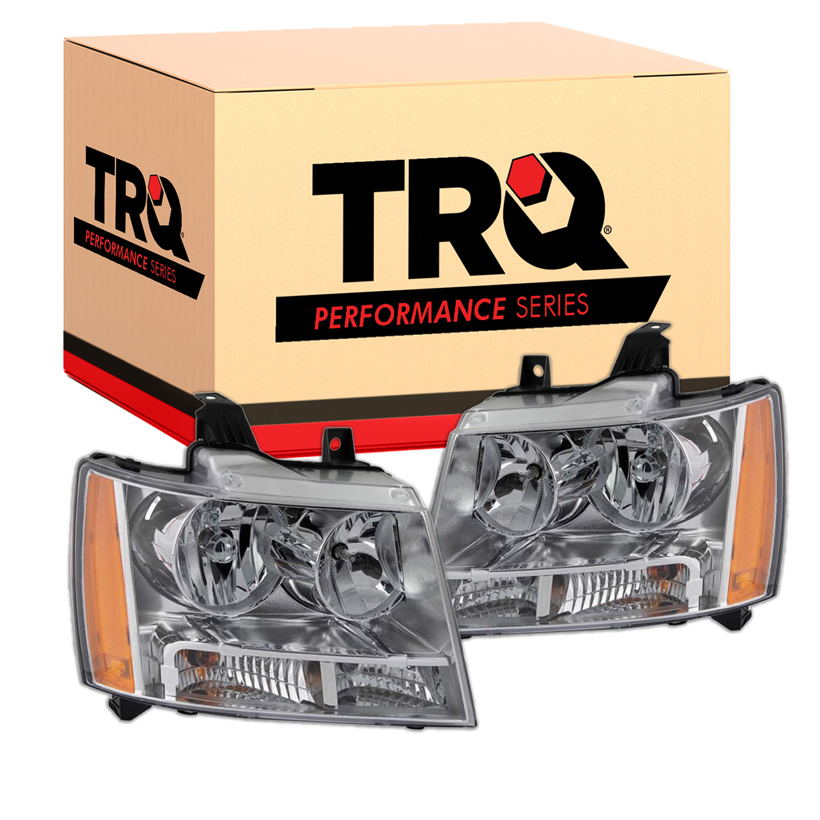 DNA MOTORING Chrome Housing Amber Side Headlight Set For 2007-2014 Chevy Suburban/Tahoe