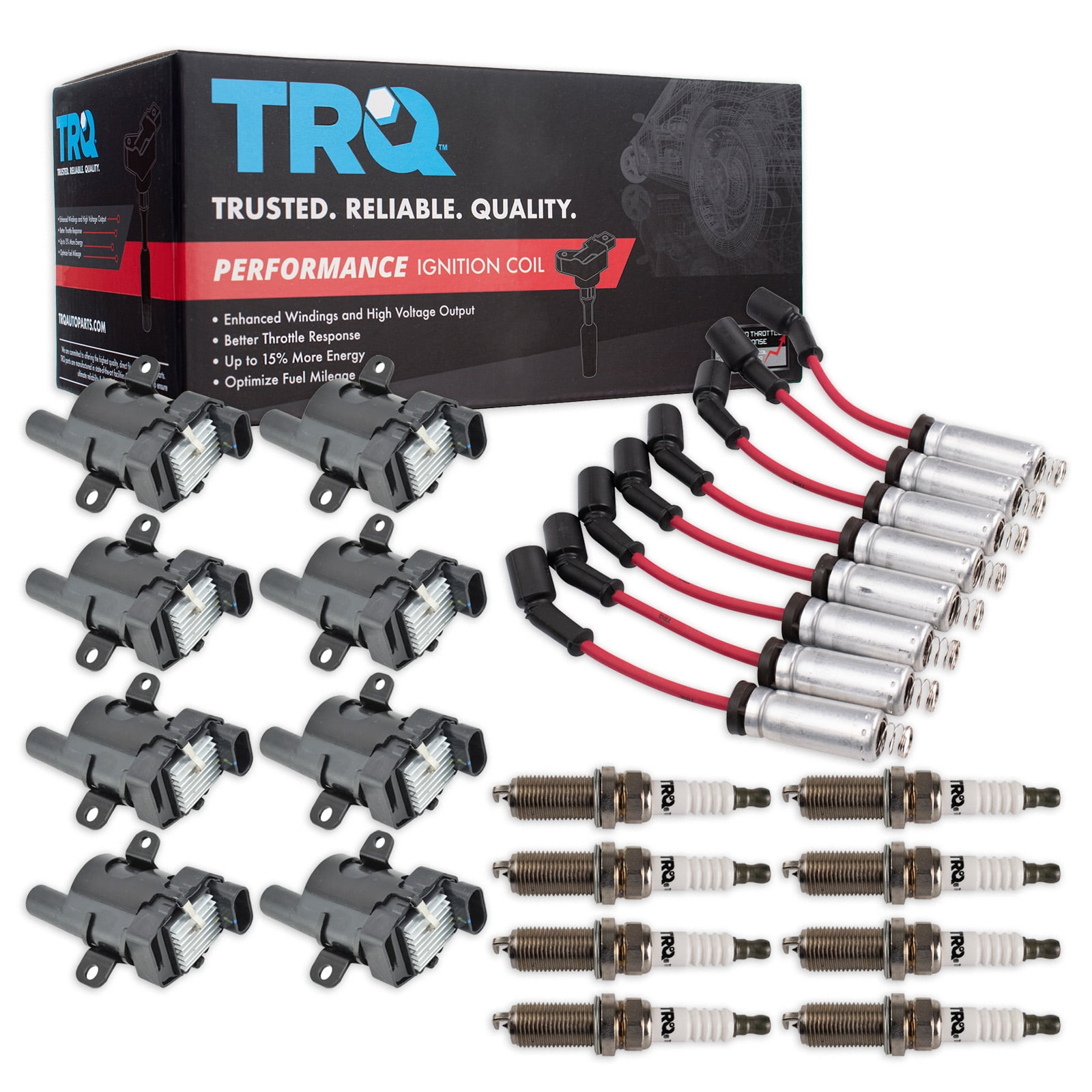 TRQ Performance Ignition Coils Wires & Spark Plugs Fits Cadillac Chevrolet GMC TKA06291 Fits select: 1999-2007 CHEVROLET SILVERADO, 2000-2006 CHEVROLET TAHOE