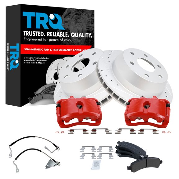 TRQ Performance Rear Performance Brake Pad & Rotor Kit Semi-Metallic Premium G-Coated Fits 2003-2009 Chevrolet Express 1500 2003-2013 GMC Savana 1500