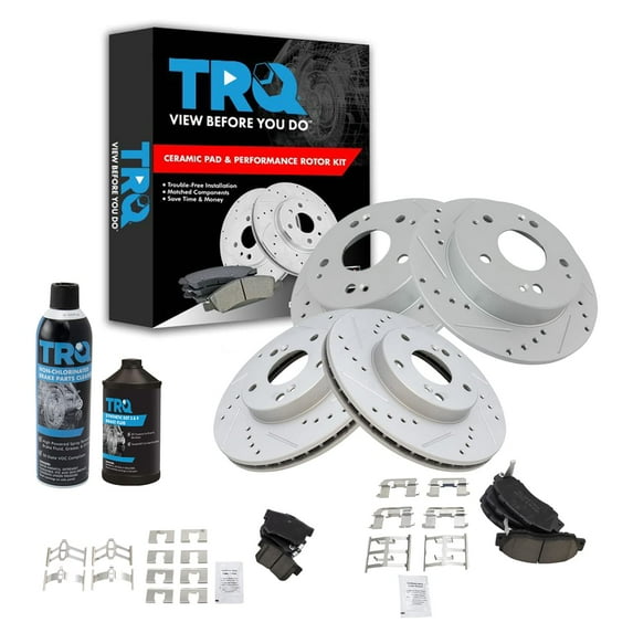 TRQ Performance Rotor & Ceramic Brake Pad Front & Rear Kit w/Chemicals BKA17708