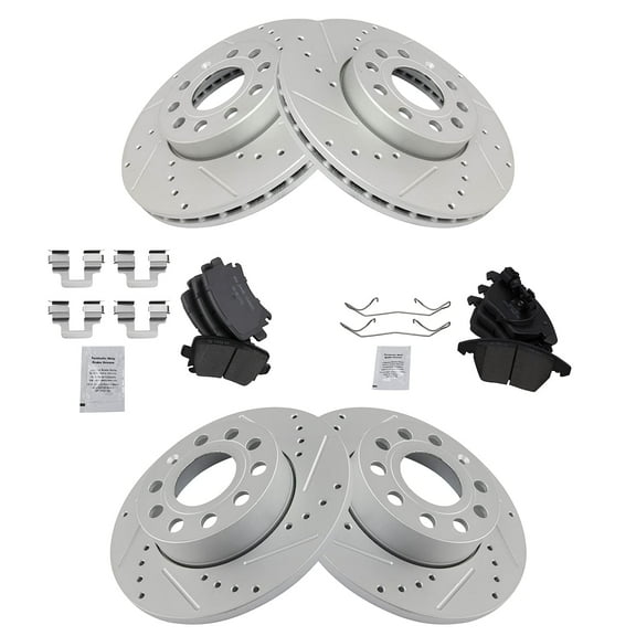 TRQ Posi Ceramic Brake Pad & Performance Drilled Slotted Coated Rotor Kit