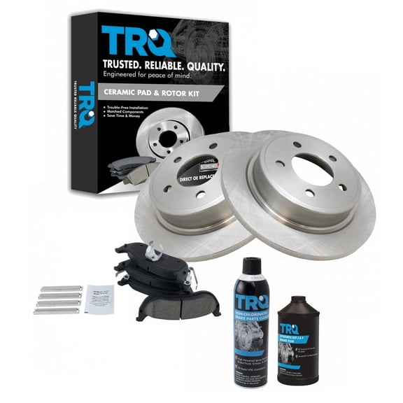 TRQ Posi Ceramic Disc Brake Pad & Rotor Kit Rear w/Chemicals BKA16838