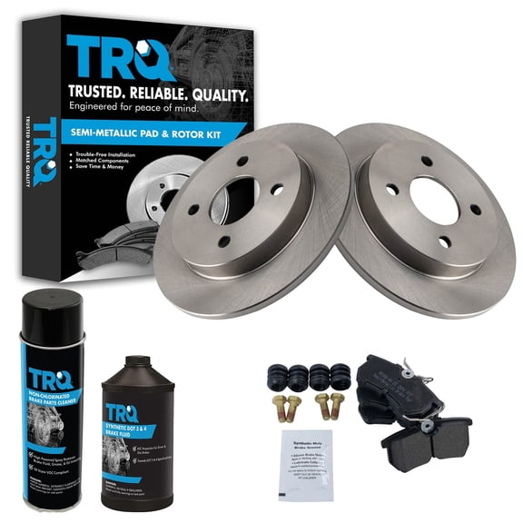 TRQ Posi Metallic Brake Pad & Rotor Rear Kit Set w/ Fluids for 01-07 Ford Focus BKA20055