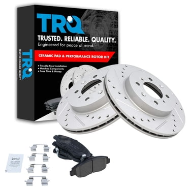 TRQ Premium Ceramic Brake Pads & Cross Drilled Slotted Rotor Kit - Front Fit For Honda Civic/Insight (1994-2014) - G-Coated, Vented