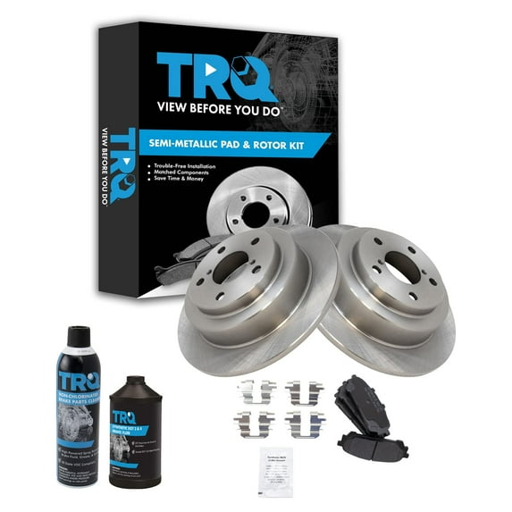 TRQ Premium Posi Metallic Brake Pad & Rotor Rear Kit w/Chemicals for Saab Subaru BKA18313 Fits select: 2004-2008 SUBARU FORESTER, 2004-2007 SUBARU IMPREZA