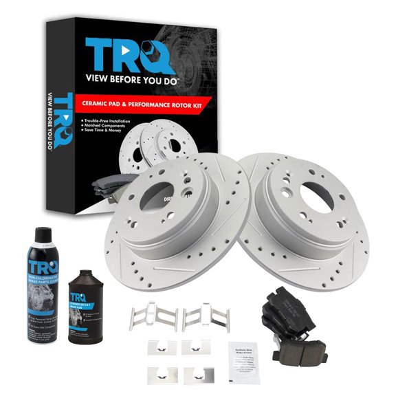 TRQ Rea Performance Brake Rotor & Coated & Ceramic Pad Kit w/Chemicals BKA17059 Fits select: 2002-2004 HONDA CR-V
