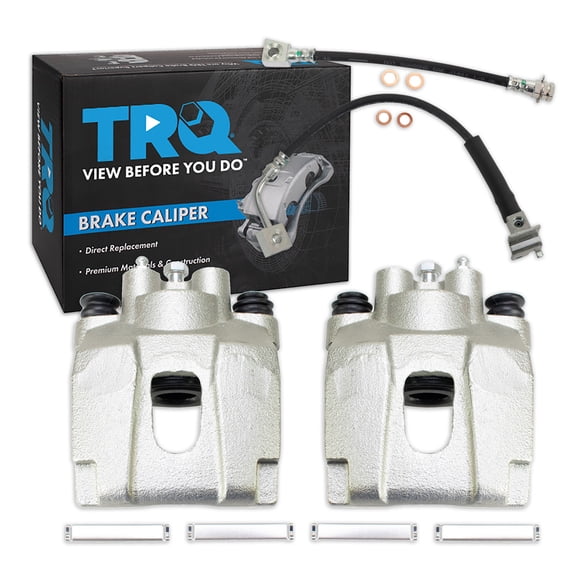 TRQ Rear Brake Caliper Set Brackets Hardware Hoses Zinc Coated Fits 2006-2007 Jeep Liberty