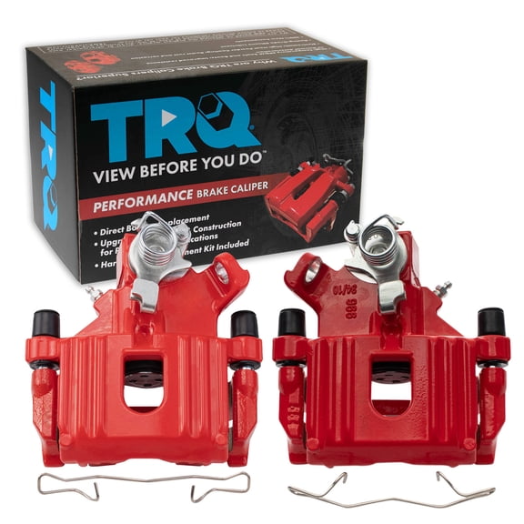 TRQ Rear Brake Caliper Set Painted Red Brackets Fits 2003-2008 Mini Cooper
