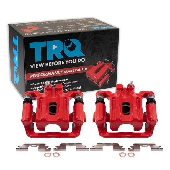 TRQ Rear Brake Caliper Set Painted Red Brackets Fits 2005-2021 Nissan Frontier 2005-2015 Xterra