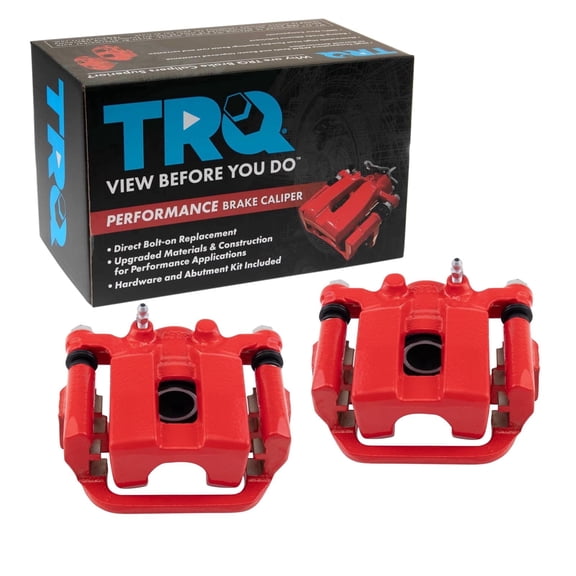 TRQ Rear Brake Caliper Set Painted Red Brackets Fits 2013-2021 Nissan Leaf 2014-2020 Rogue 2017-2022 Rogue Sport