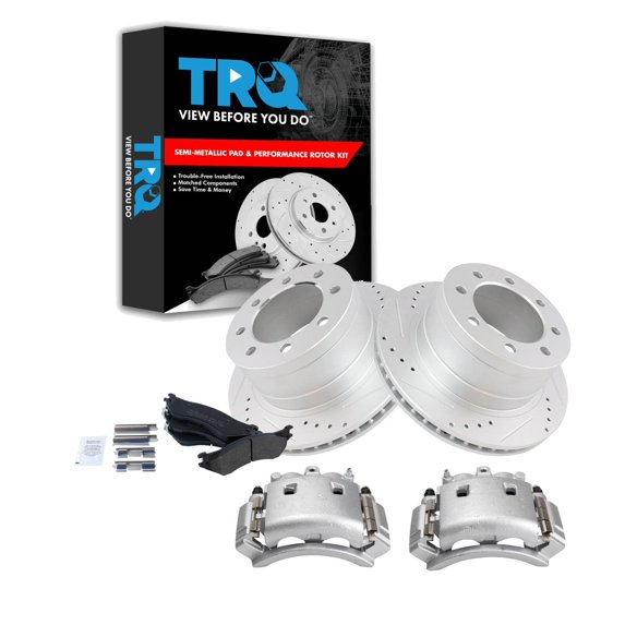 TRQ Rear Brake Calipers Ceramic Pads & Drilled Rotors Fits 03-08 Dodge Ram 3500 BKA26997