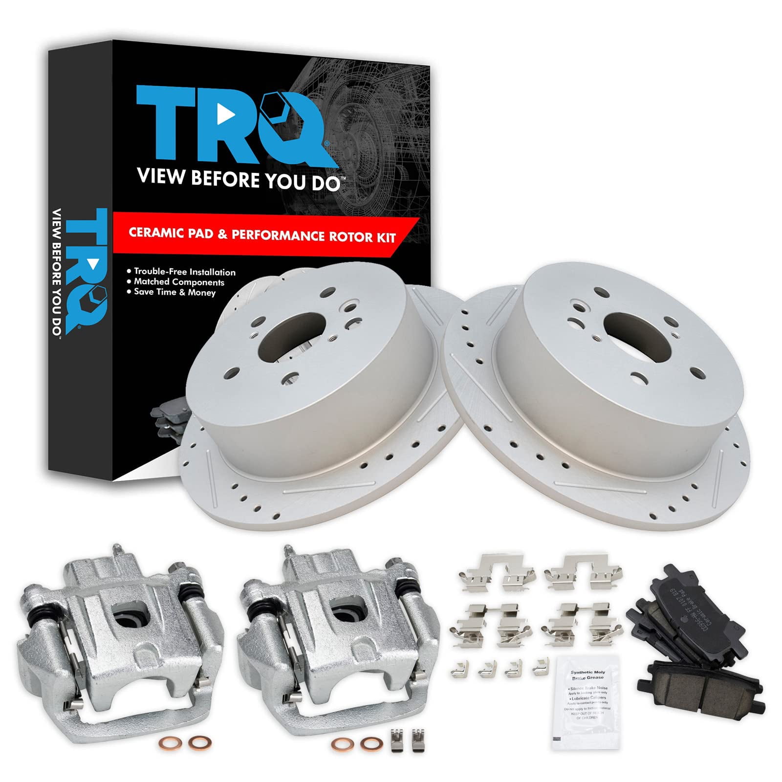 Lexus Rx 350 Rear Brake Rotor Replacement TRQ Rear Brake Calipers Ceramic Pads Drilled Rotors Fits RX330 RX350 ...