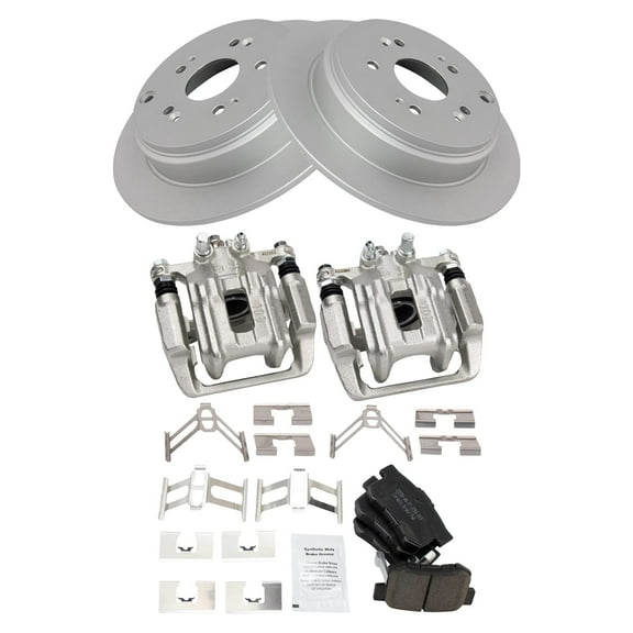 TRQ Rear Brake Pad & Rotor Kit Brake Caliper Brake Pads Brake Rotor Ceramic Solid Premium G-Coated Fits Select 2007-2012 Acura RDX