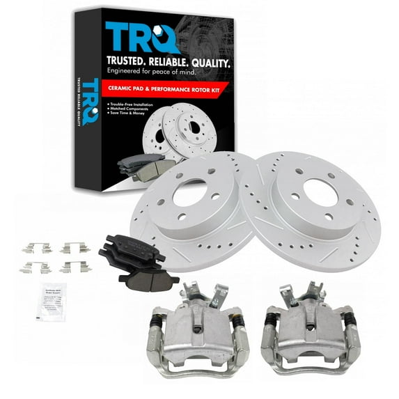 TRQ Rear Brake Calipers Ceramic Pads & Rotors Fits Select Cobalt Malibu G6 Aura