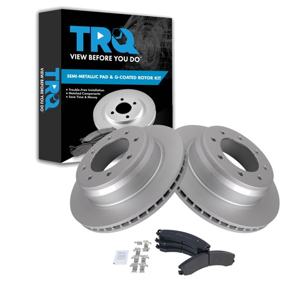 TRQ Rear Brake Pad & Rotor Kit Brake Pads Brake Rotor Semi-Metallic Premium G-Coated Fits Select 2012-2019 Nissan NV1500 NV2500 NV3500