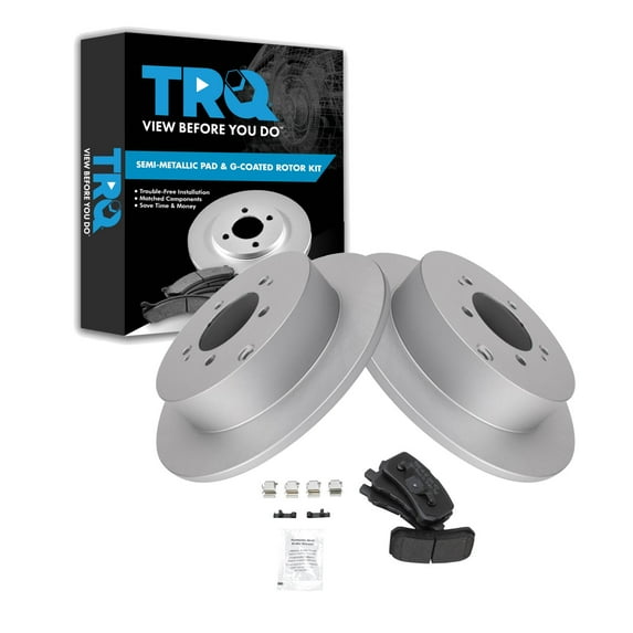 TRQ Rear Brake Pad & Rotor Kit Brake Pads Brake Rotor Semi-Metallic Premium G-Coated Fits Select 2009-2015 Mitsubishi Lancer 2008-2013 Outlander