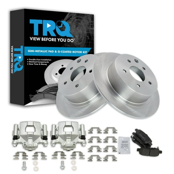 TRQ Rear Brake Pad & Rotor Kit Brake Caliper Brake Pads Brake Rotor Semi-Metallic Fits Select 2002-2022 Nissan Altima 2004-2006 Maxima