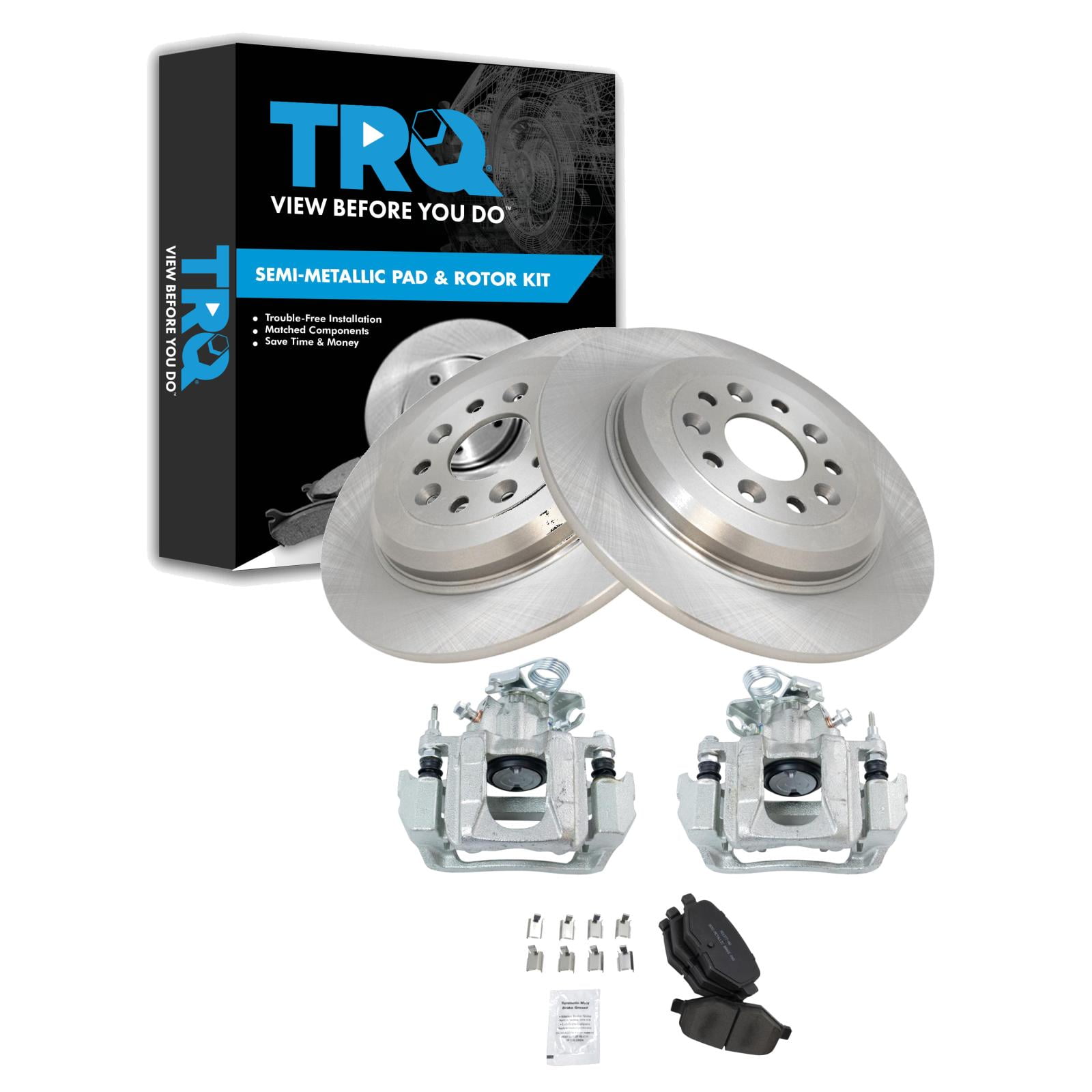 TRQ Rear Brake Pad & Rotor Kit Brake Caliper Brake Pads Brake Rotor ...
