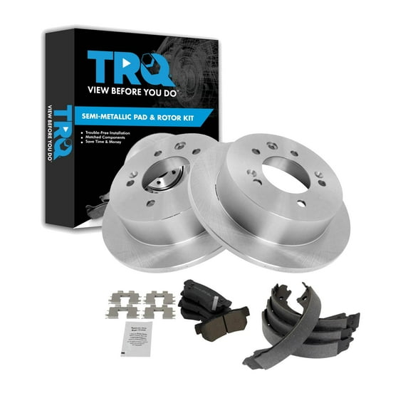TRQ Rear Brake Pad & Rotor Kit Brake Pads Brake Rotor Parking Brake Shoe Set Semi-Metallic Fits Select 2007-2010 Hyundai Elantra