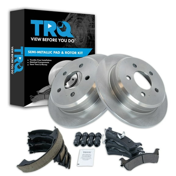 TRQ Rear Brake Pad & Rotor Kit Brake Pads Brake Rotor Parking Brake Shoe Set Semi-Metallic Fits Select 1995-1998 Jeep Grand Cherokee