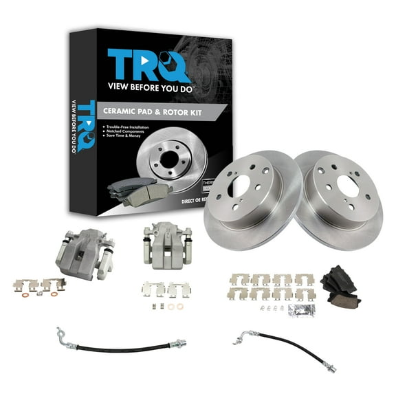 TRQ Rear Brake Pad & Rotor Kit Brake Caliper Brake Hose Brake Pads Brake Rotor Ceramic Fits Select 2006-2011 Toyota RAV4