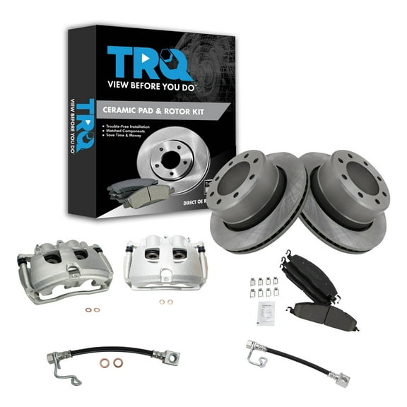 TRQ Rear Brake Pad & Rotor Kit Brake Caliper Brake Hose Brake Pads Brake Rotor Ceramic Fits Select 2009-2010 Dodge Ram 2500 Ram 3500 2011-2013 Ram 2500 2011-2012 3500