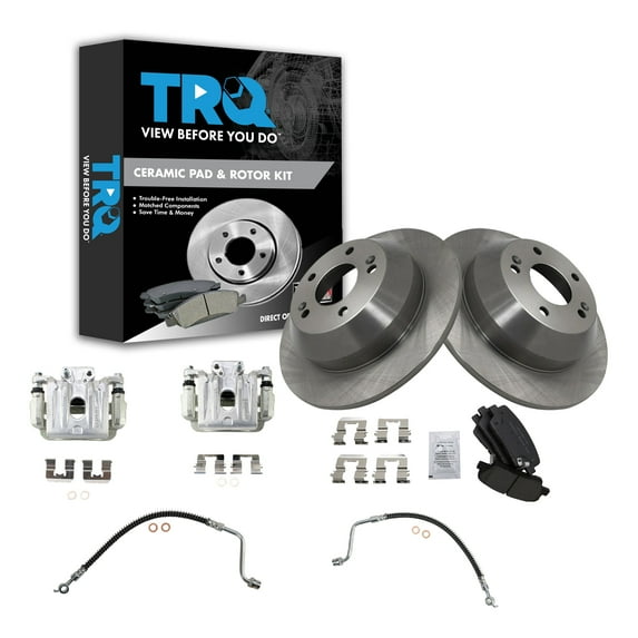 TRQ Rear Brake Pad & Rotor Kit Brake Caliper Brake Hose Brake Pads Brake Rotor Ceramic Fits Select 2010-2012 Hyundai Santa Fe 2011-2013 Kia Sorento