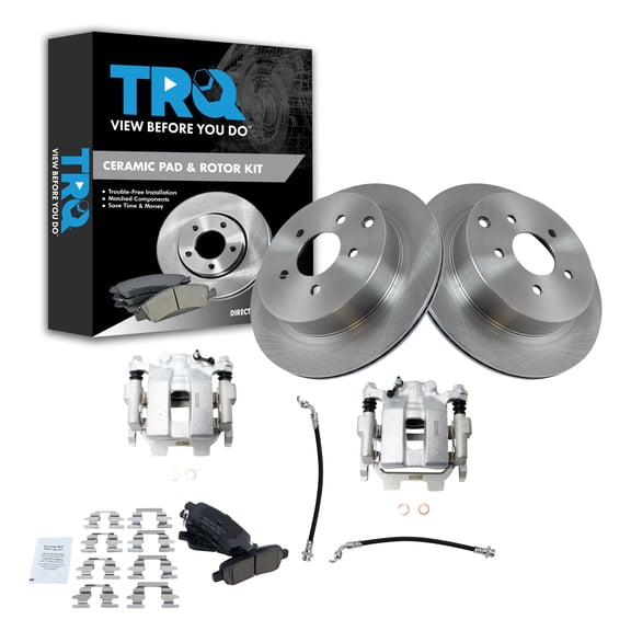 TRQ Rear Brake Pad & Rotor Kit Brake Caliper Brake Hose Brake Pads Brake Rotor Ceramic Fits Select 2013 INFINITI JX35 2014-2018 QX60 2009-2018 Nissan Murano 2013-2020 Pathfinder 2011-2017 Quest