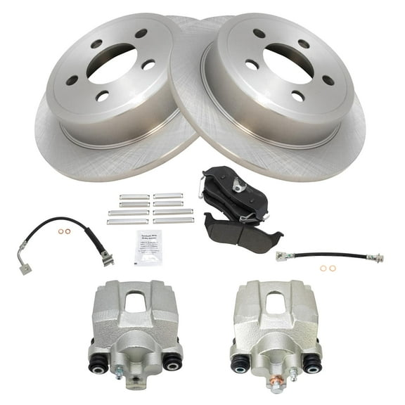TRQ Rear Brake Pad & Rotor Kit Brake Caliper Brake Hose Brake Pads Brake Rotor Semi-Metallic Fits Select 2006-2007 Jeep Liberty