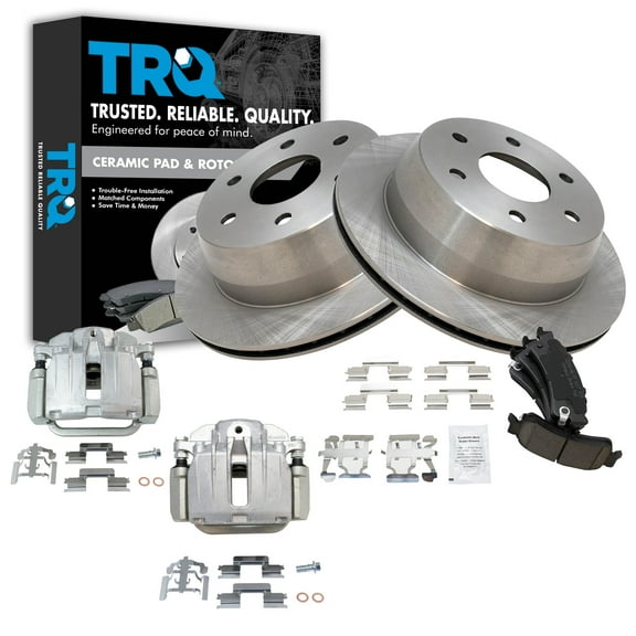 TRQ Rear Brake Pad & Rotor Kit Brake Caliper Brake Pads Brake Rotor Ceramic Fits Select 2003-2006 Chevrolet Silverado 1500 2007 Silverado 1500 Classic GMC Sierra 1500 Sierra 1500 Classic