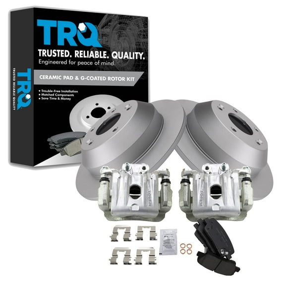 TRQ Rear Brake Pad & Rotor Kit Brake Caliper Brake Pads Brake Rotor Ceramic Premium G-Coated Fits Select 2010-2012 Hyundai Santa Fe 2011-2013 Kia Sorento