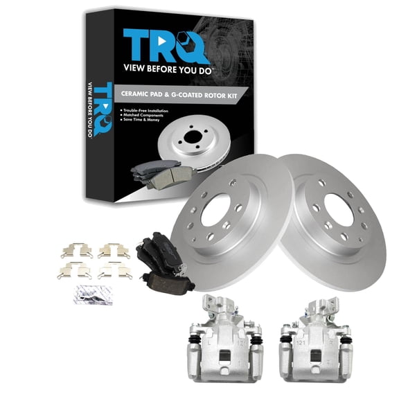 TRQ Rear Brake Pad & Rotor Kit Brake Caliper Brake Pads Brake Rotor Ceramic Premium G-Coated Fits Select 2016-2018 Mazda CX-3