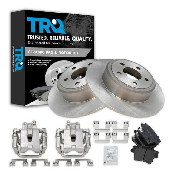 TRQ Rear Brake Pad & Rotor Kit Brake Caliper Brake Pads Brake Rotor Ceramic Solid Fits Select 2005-2016 Chrysler 300 2009-2016 Dodge Challenger 2007-2016 Charger 2005-2008 Magnum