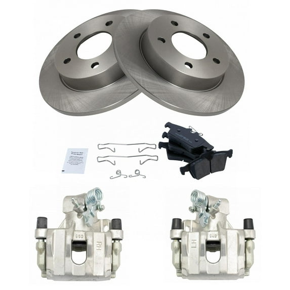 TRQ Rear Brake Pad & Rotor Kit Brake Caliper Brake Pads Brake Rotor Ceramic Solid Fits Select 2009-2013 Mazda 3