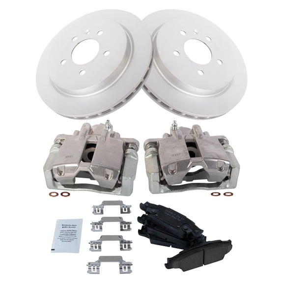 TRQ Rear Brake Pad & Rotor Kit Brake Caliper Brake Pads Brake Rotor Ceramic Vented Premium G-Coated Fits Select 2003-2007 Cadillac CTS 2005-2011 STS