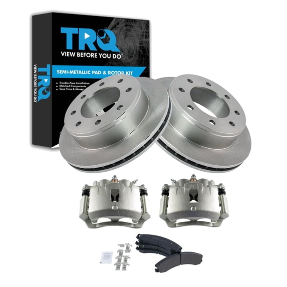 TRQ Rear Brake Pad & Rotor Kit Brake Caliper Brake Pads Brake Rotor Semi-Metallic Fits Select 2009-2017 GMC Savana 3500