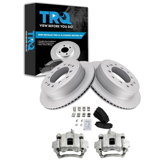 TRQ Rear Brake Pad & Rotor Kit Brake Caliper Brake Pads Brake Rotor Semi-Metallic Premium G-Coated Fits Select 2010-2020 Lexus GX460 2010-2018 Toyota 4Runner