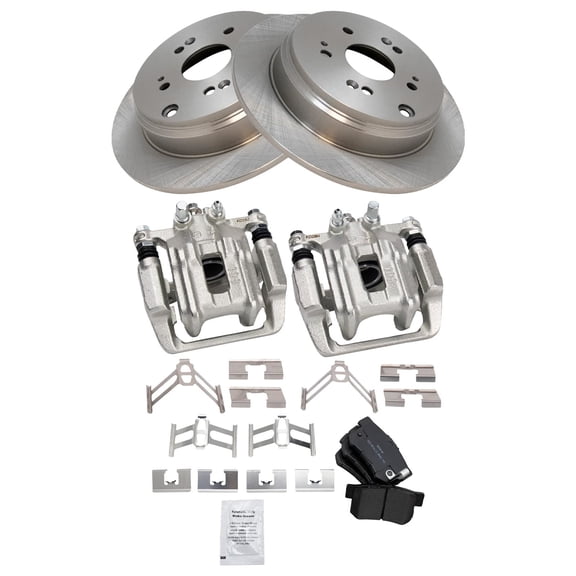 TRQ Rear Brake Pad & Rotor Kit Brake Caliper Brake Pads Brake Rotor Semi-Metallic Solid Fits Select 2007-2012 Acura RDX