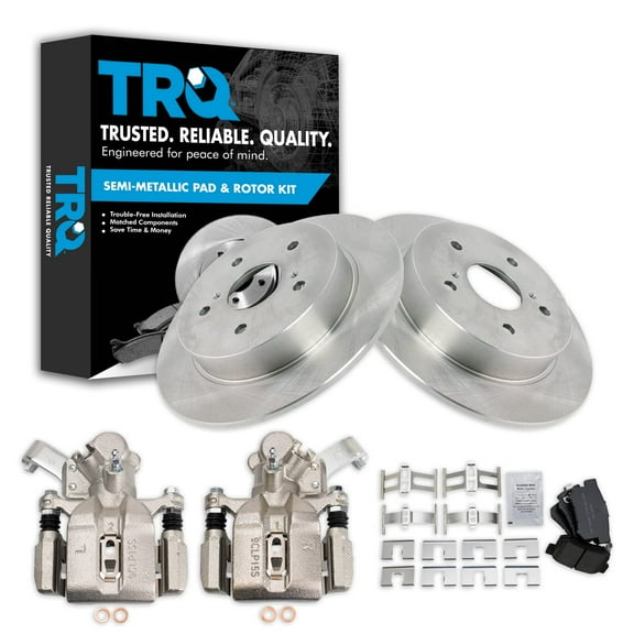 TRQ Rear Brake Pad & Rotor Kit Brake Caliper Brake Pads Brake Rotor Semi-Metallic Solid Fits Select 2007-2013 Suzuki SX4