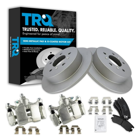 TRQ Rear Brake Pad & Rotor Kit Brake Caliper Brake Pads Brake Rotor Semi-Metallic Solid Premium G-Coated Fits Select 2008-2009 Buick LaCrosse 2006-2010 Chevrolet Impala 2006-2007 Monte Carlo