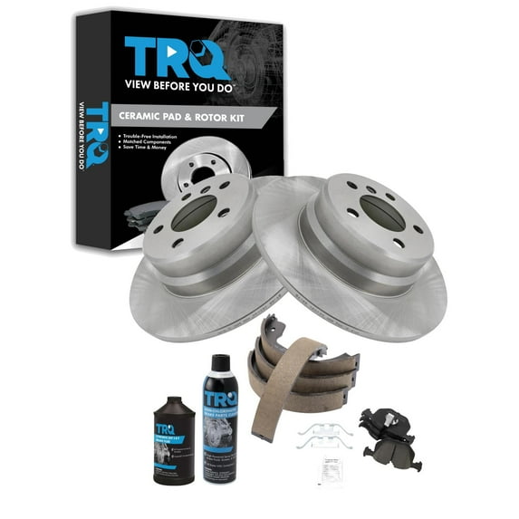 TRQ Rear Brake Pad & Rotor Kit Brake Chemical Kit Brake Pads Brake Rotor Parking Brake Shoe Set Ceramic Fits 2000-2006 BMW X5