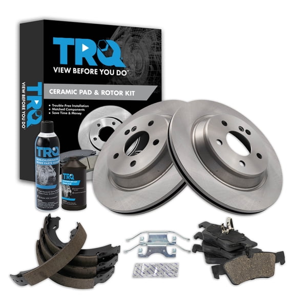 TRQ Rear Brake Pad & Rotor Kit Brake Chemical Kit Brake Pads Brake Rotor Parking Brake Shoe Set Ceramic Fits 2003 Mercedes-Benz CL500 2003-2006 S430 S500