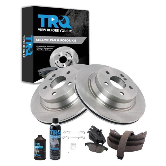 TRQ Rear Brake Pad & Rotor Kit Brake Chemical Kit Brake Pads Brake Rotor Parking Brake Shoe Set Ceramic Fits 2013-2014 Mercedes-Benz E350 2013-2015 GLK350