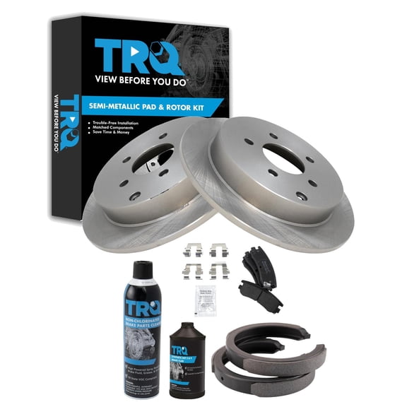 TRQ Rear Brake Pad & Rotor Kit Brake Chemical Kit Brake Pads Brake Rotor Parking Brake Shoe Set Semi-Metallic Fits 2002-2004 Oldsmobile Silhouette