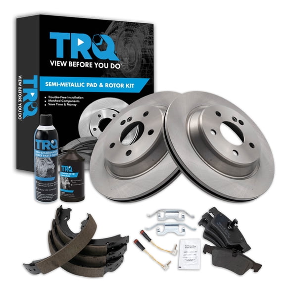 TRQ Rear Brake Pad & Rotor Kit Brake Chemical Kit Brake Pads Brake Rotor Parking Brake Shoe Set Semi-Metallic Fits 2003 Mercedes-Benz CL500 2003-2006 S430 S500