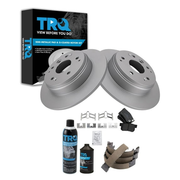 TRQ Rear Brake Pad & Rotor Kit Brake Chemical Kit Brake Pads Brake Rotor Parking Brake Shoe Set Semi-Metallic Fits 2004-2008 Acura TL 2003-2011 Honda Element