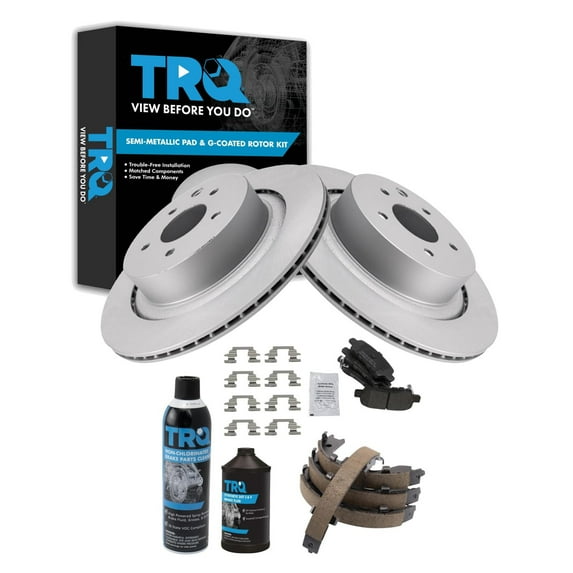 TRQ Rear Brake Pad & Rotor Kit Brake Chemical Kit Brake Pads Brake Rotor Parking Brake Shoe Set Semi-Metallic Fits 2008-2013 INFINITI G37 2014-2015 Q60